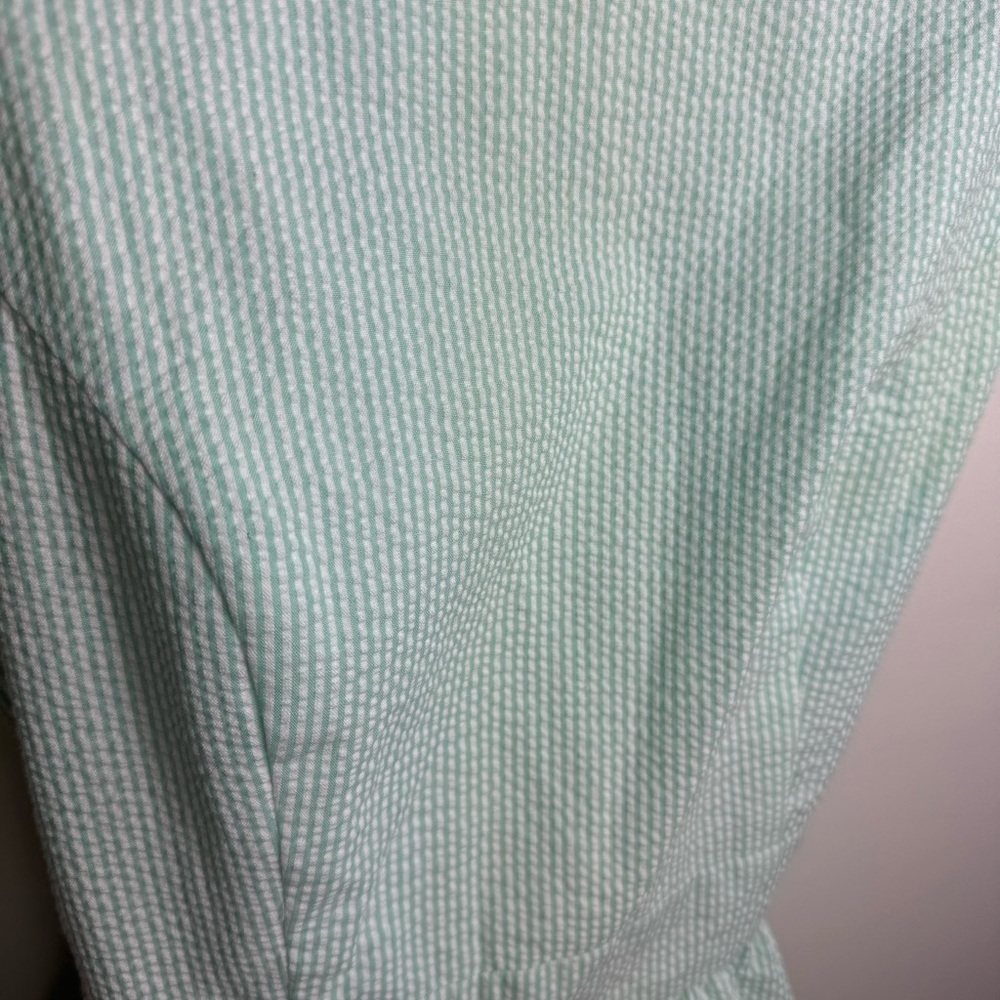 Lauren James Seersucker Dress Green & White Stripe Size Medium Preppy Spring - Picture 8 of 8